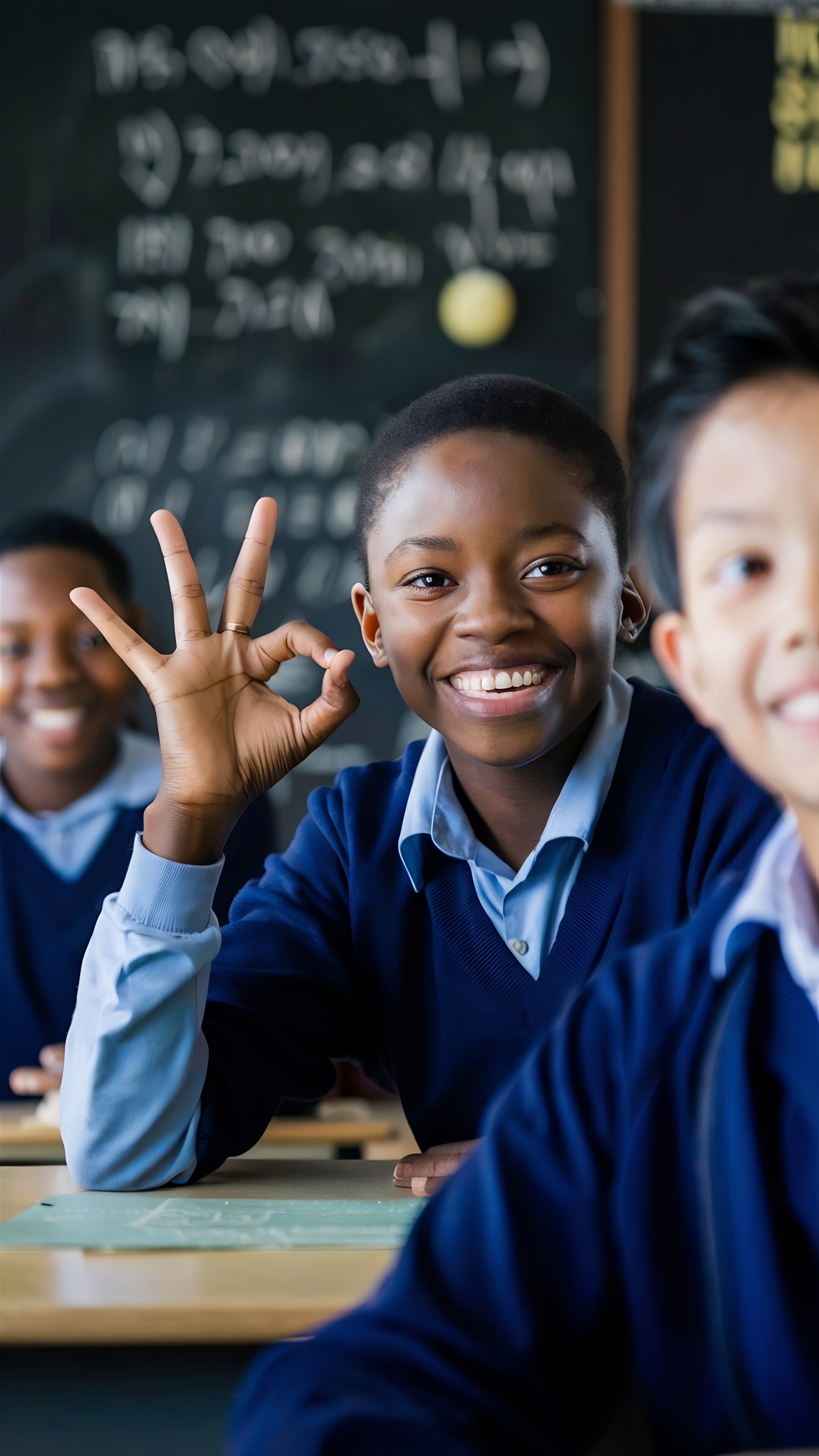 Student showing ok sign